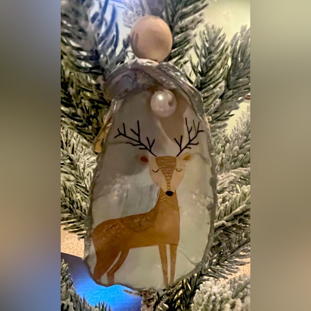 Reindeer Shell Ornament crafted from and oyster shell
